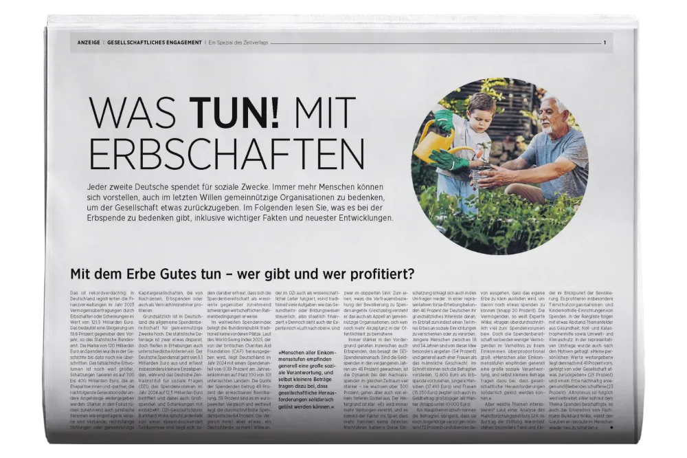 Seite aus DIE ZEIT mit einem Artikel zu: Was Tun! Mit Erbschaften