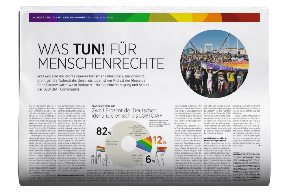 Seite aus DIE ZEIT mit einem Artikel zu: Was Tun! Für Menschenrechte